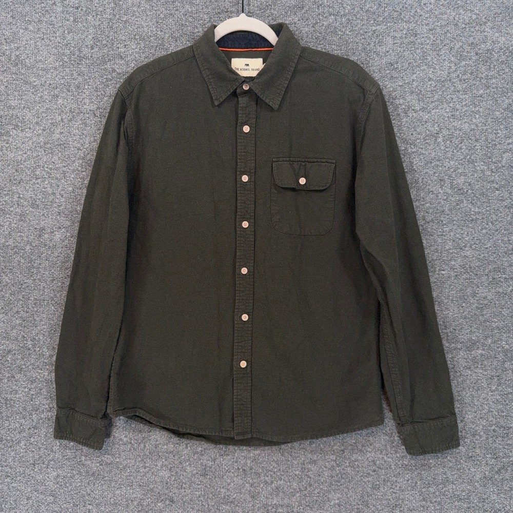 The Normal Brand Button Down Shirt Mens Medium Green Flannel Long Sleeve Pocket